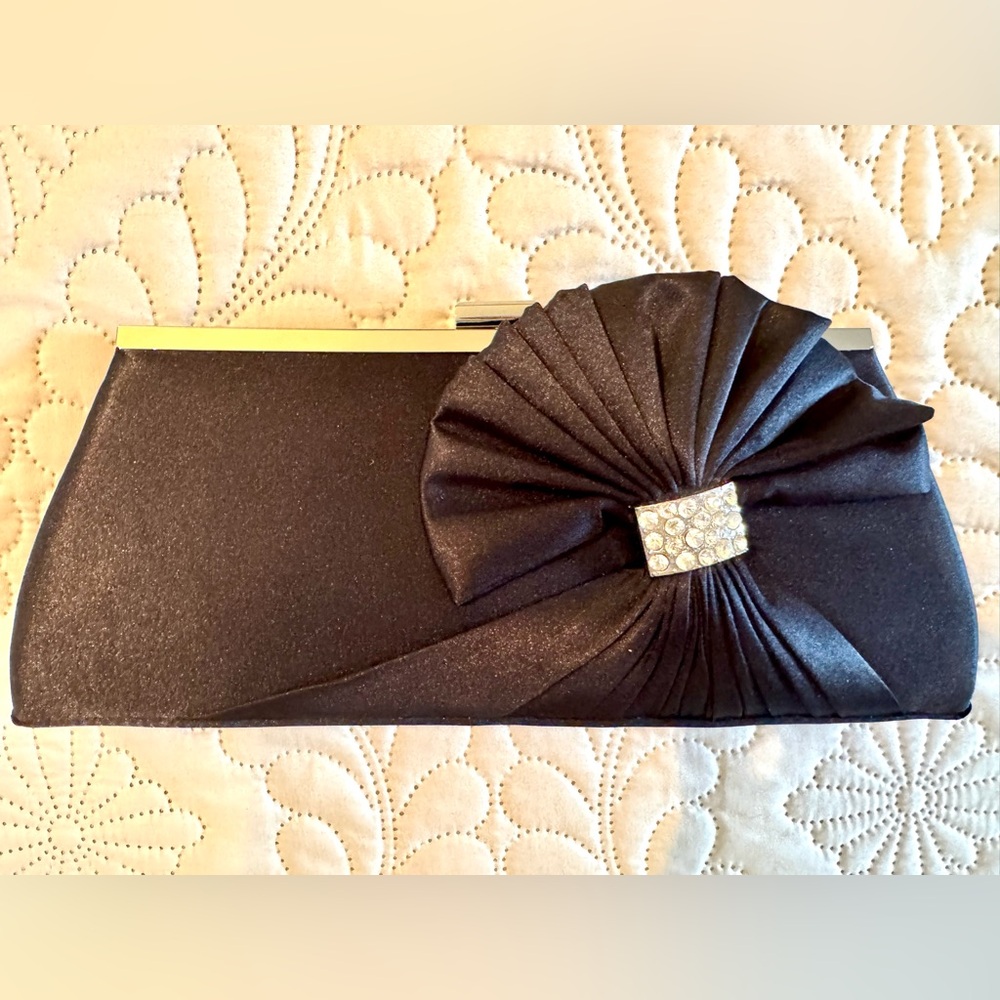 Elegant Black Clutch with Rhinestone Accent